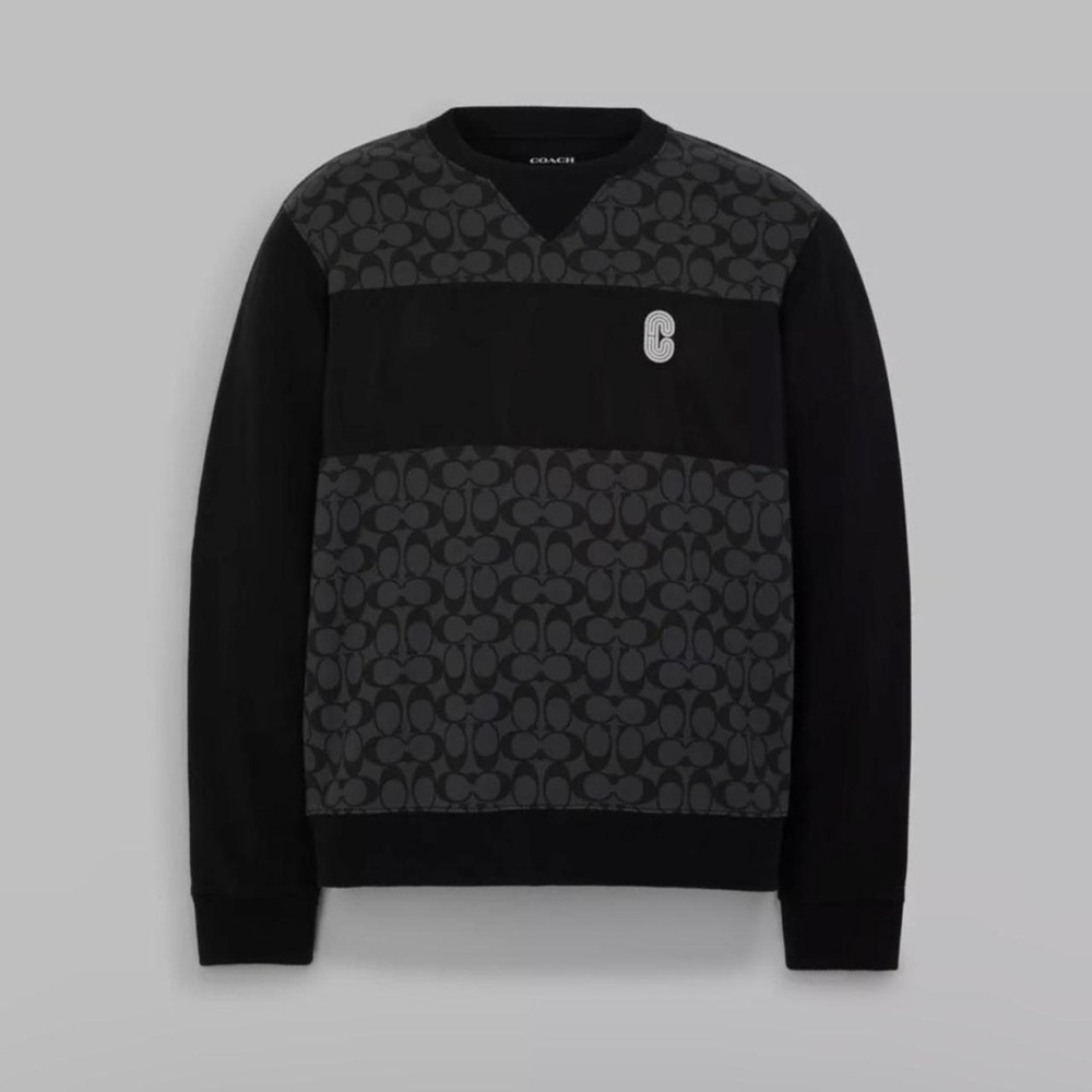 Coach Men's Gray and Black Signature Crewneck Sweater / Pullover Sweatshirt